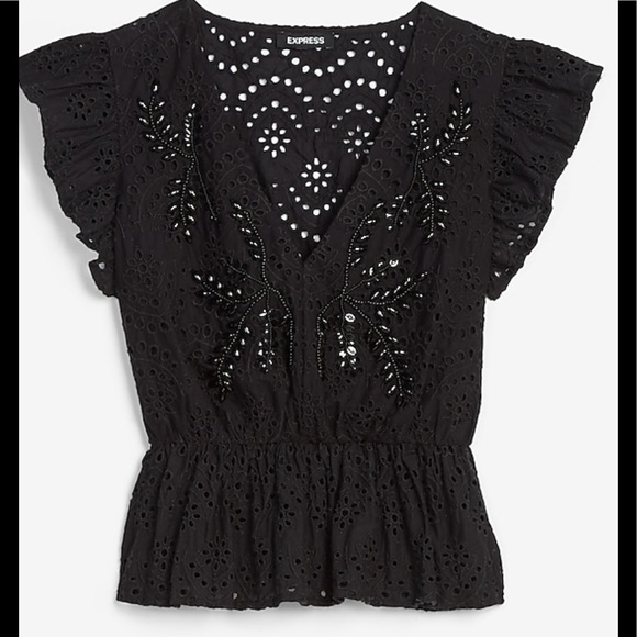 Express Tops - NEW! Beaded  lace peplum top